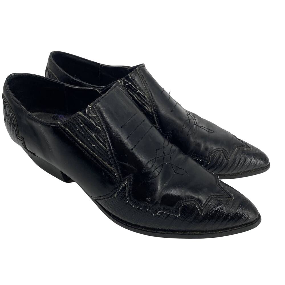 vintage 9 & CO women 7M Black Leather western heel pointed ankle embossed boots